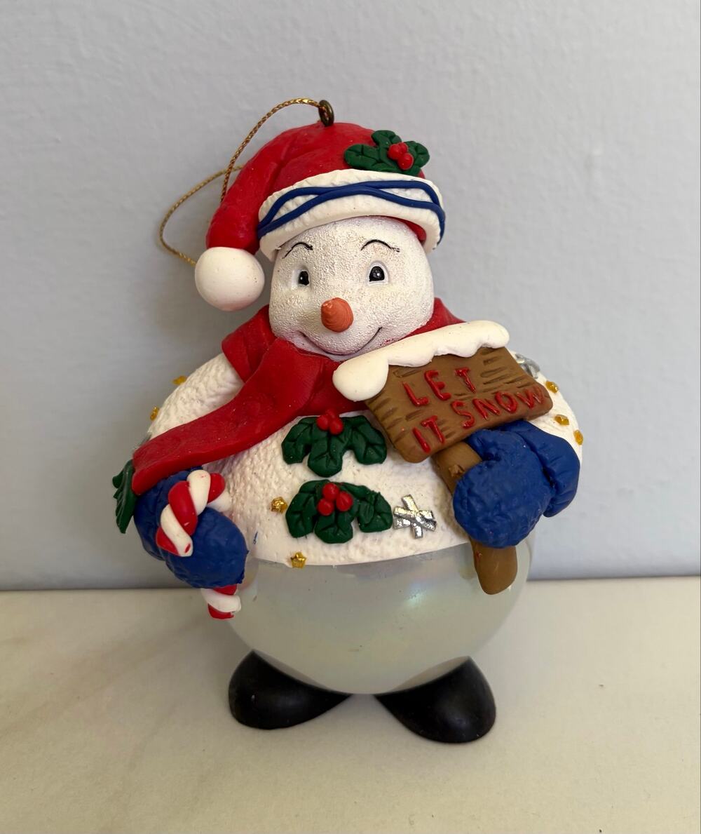 Vintage Traditions Glass & Clay Christmas Ornament – Snowman "Let It Snow" w/Box